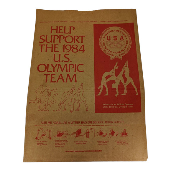 Vintage 1984 USA Olympic Team Safeway Grocery Store Large Brown Paper Bag Lot 2 - Picture 2 of 8